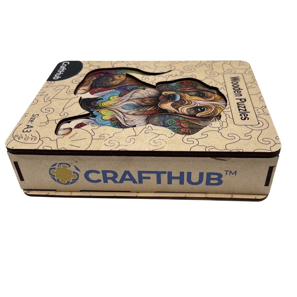 CraftHub Dachsund Sausage Dog Boho Wooden Jigsaw Puzzle w/Wooden Box Sz‎ A3 (L) - Picture 4 of 6